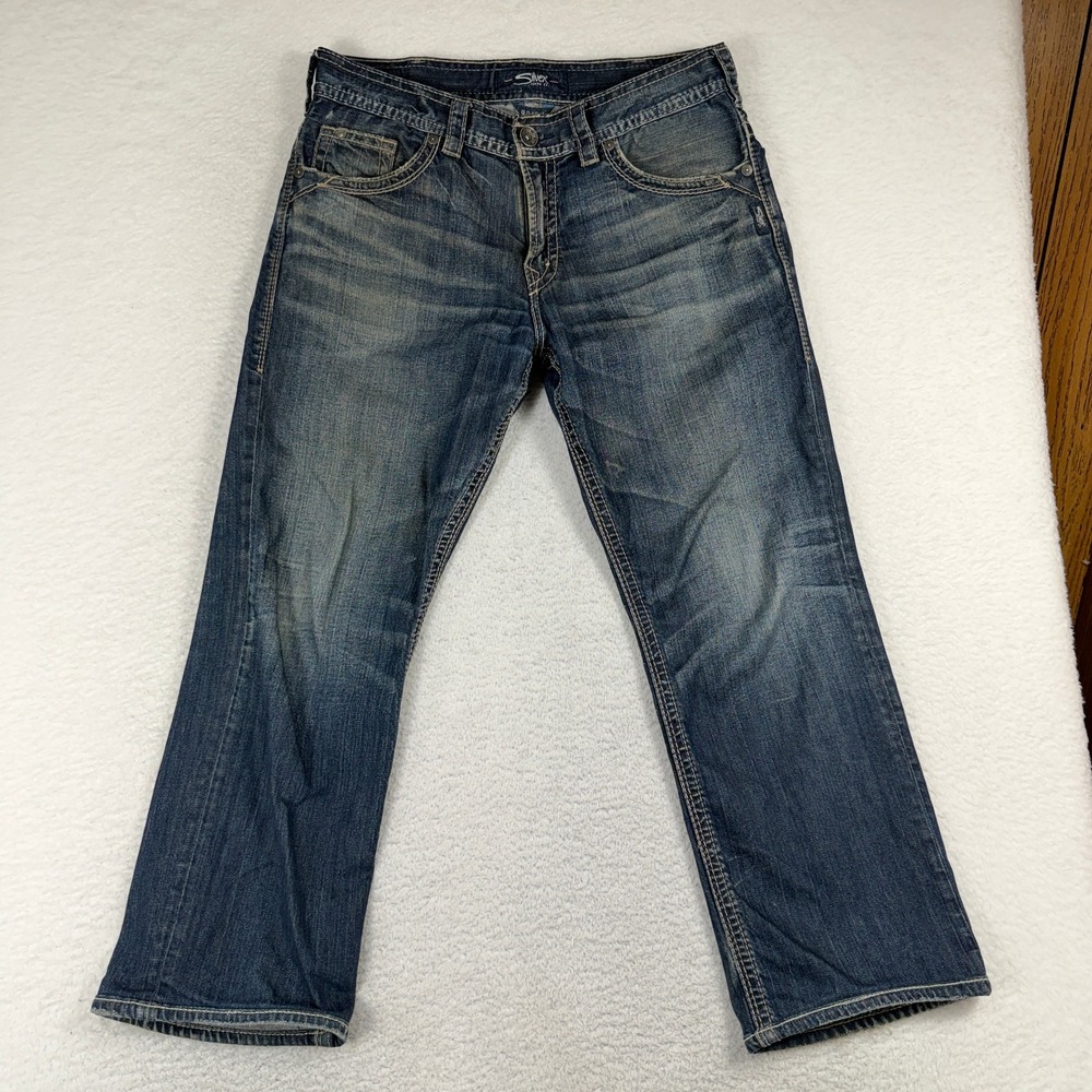 Silver Jeans Gordie Loose Fit Straight Jeans Blue Denim 33x30 (34x28) Distressed